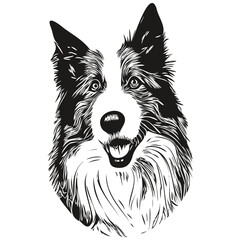 Border Collies dog line art hand drawing vector logo black and white pets illustration