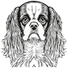 Cavalier King Charles Spaniels dog hand drawn line art vector drawing black and white logo pets illustration