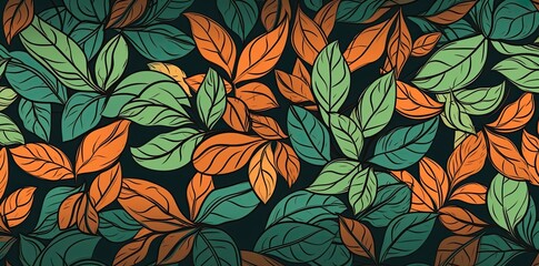 Minimalist backgrounds with floral patterns, featuring orange, teal, and green leaves for versatile use. Generative AI