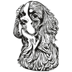 Cavalier King Charles Spaniels dog logo hand drawn line art vector drawing black and white pets illustration