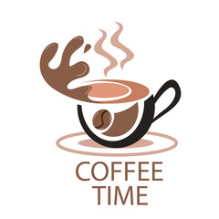 Vector illustration of cup with brownish cream smiley coffee beans