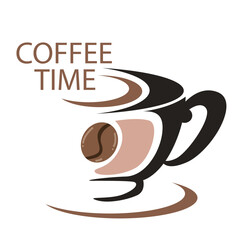 Vector illustration of a cup with smiley coffee beans in cream brown and black colors