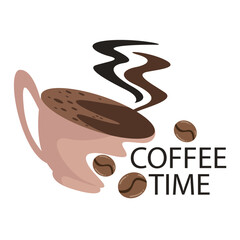 Vector illustration of a cup with three brown smiley coffee beans