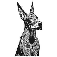 Doberman Pinschers dog logo hand drawn line art vector drawing black and white pets illustration