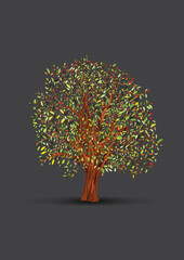 Vector tree drawing on grey background