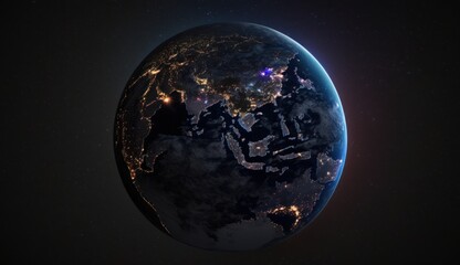 Planet Earth Globe from space night lights, generative AI