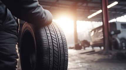 Obraz na płótnie Canvas man changing a car tyres, Generative AI