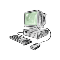 Vintage computer illustration, drawing, engraving, ink, line art, vector