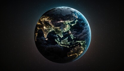 Obraz na płótnie Canvas Planet Earth Globe from space night lights, generative AI