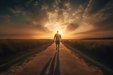 Fototapeta na wymiar Athletic Man Walking into the Sunset