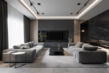Obraz na płótnie Canvas This image showcases a modernly designed living room with luxurious details Generative AI