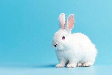 cute white bunny rabbit on blue background