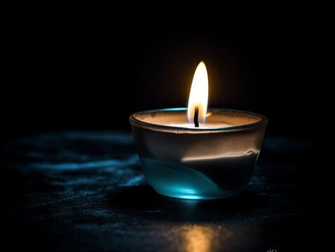A single candle in a dark room