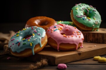 Fototapeta na wymiar Colorful Donuts Served on a Table Generative AI