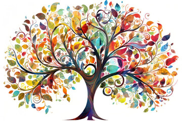 Colorful Tree Illustration on White Background