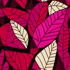 Abstract purple leaf illustration. Seamless foliage design, floral background. Generative Ai