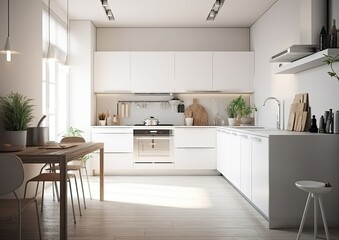 Fototapeta premium modern bright kitchen, interior design, generative ai