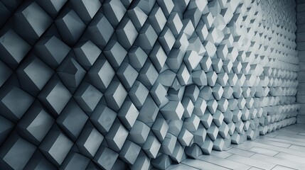 Futuristic Cellular Geometry: 3D Mosaic Wallpaper of Diamond Shaped Concrete Tiles. Generative AI