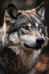 Naklejka na ściany i meble Striking Grey Wolf: Wild Predator of the Canids Family in Its Natural Habitat, Generative AI