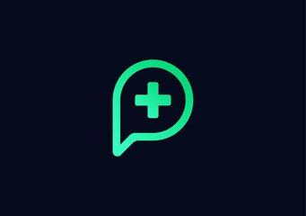 Obraz premium Modern gradient Medical letter P with chat symbol