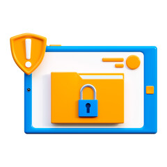 3d icon. Tablet icon with a lock on the display. Protection of personal data. Hide secret files. Locking the device, entering a password. 3d render, cartoon style illustration.