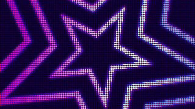 Abstract star led for celebration design. Light blue retro background. Vintage neon fashion vj loop. Digital entertainment. Colorful glowing stars. TV show and pop music stage concept