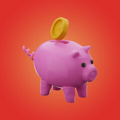Premium finance gold coin piggy bank icon 3d rendering on isolated background