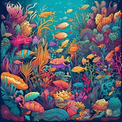 a vibrant, colorful, tropical reef, generative AI, AI, Generative