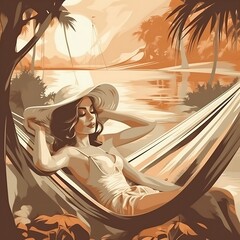 modern woman relaxing in a hammock on vacation, generative ai, ai, generative