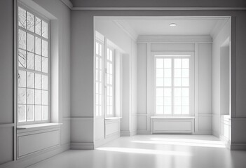 Fototapeta na wymiar empty white room with windows generative ai