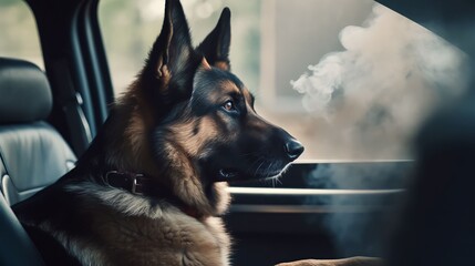 German Shepherd sitting on a Car Seat