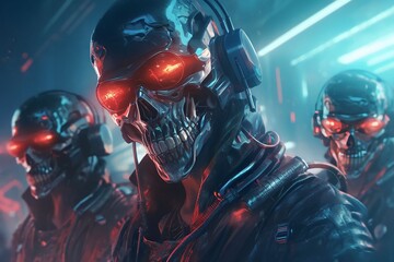 Mercenaries with Skull Masks in the Future Cyberpunk Club