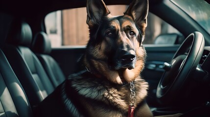 German Shepherd sitting on a Car Seat 