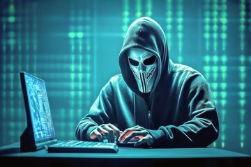 Illustration of a Hacker stealing sensitive data in a highly secured area