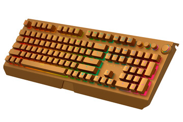 Realistic computer keyboard with golden chrome texture isolated on white