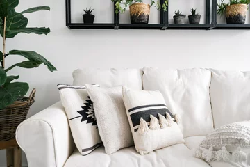 Papier Peint photo Style bohème decorative pillows on white sofa in lounge room with bohemian style