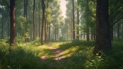 Fototapeta na wymiar Summer forest background. Illustration AI Generative.