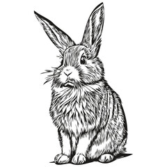 Black and white linear paint draw Rabbit vector illustration hare