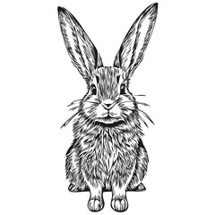 Black and white linear paint draw Rabbit vector illustration hare