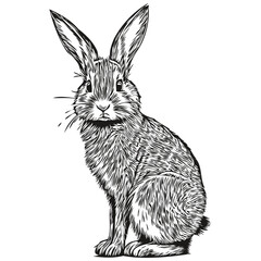 Engrave Rabbit illustration in vintage hand drawing style hare
