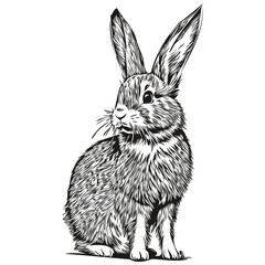 Funny cartoon Rabbit, line art illustration ink sketch hare