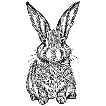 Engrave Rabbit illustration in vintage hand drawing style hare