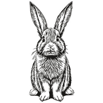 Funny cartoon Rabbit, line art illustration ink sketch hare