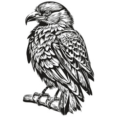 Hand drawn Raven on a white background, corbie