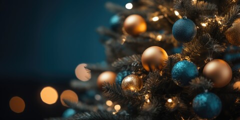 Fototapeta na wymiar Close up of balls on christmas tree. New Year concept. Generative AI
