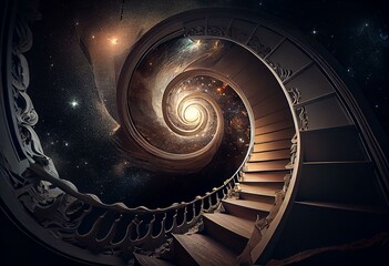 Staircase leading to the universe. Conceptual image. Generative AI