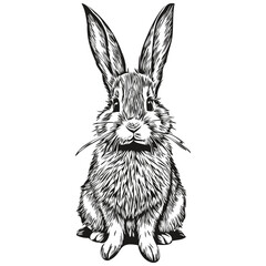 Rabbit sketches, outline with transparent background, hand drawn illustration hare