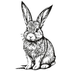 Rabbit small animal cute fluffy realistic, vector black and white, hare