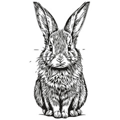 Rabbit small animal cute fluffy realistic, vector black and white, hare