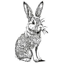 Rabbit small animal cute fluffy realistic, vector black and white, hare